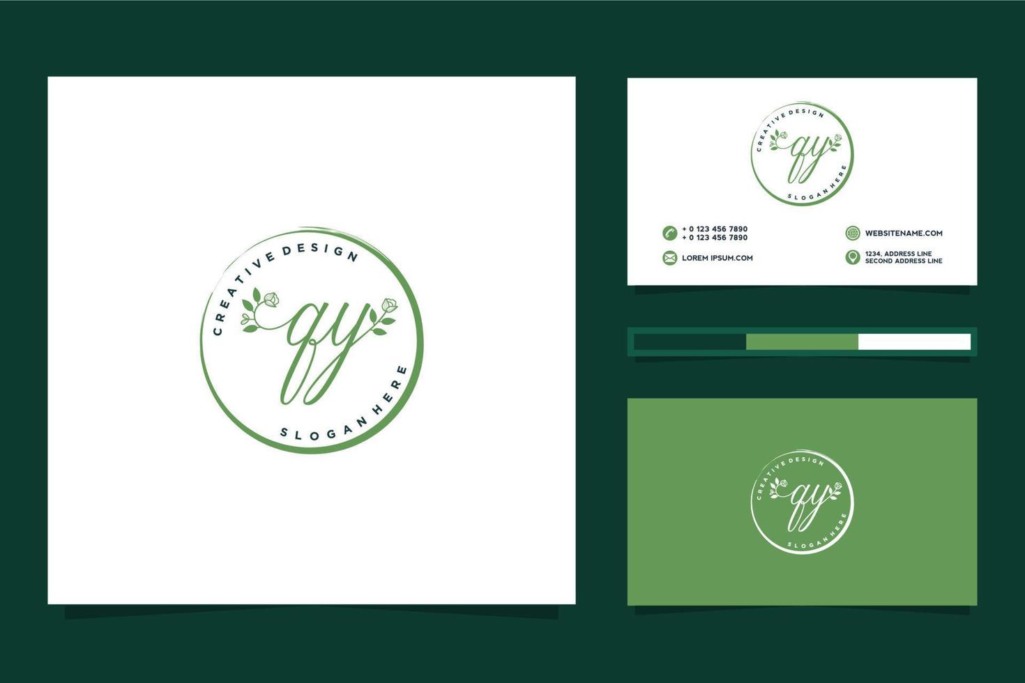 första qy feminin logotyp samlingar och företag kort mall premie vektor