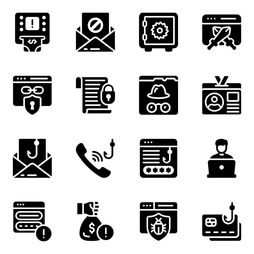 ikoner för cyberbrott och nätfiske vektor