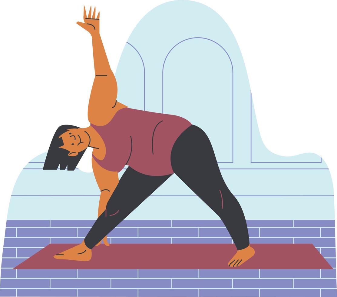 ung svart kvinna praktiserande yoga i de morgon. vektor illustration i en platt stil