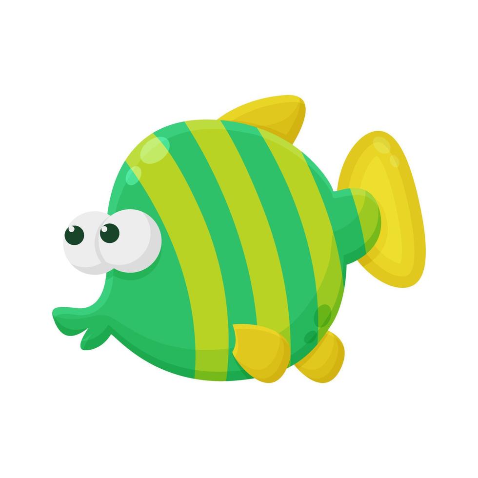 rolig fisk tecknad serie karaktär. söt djur- maskot ikon platt design. barn teckning begrepp vektor