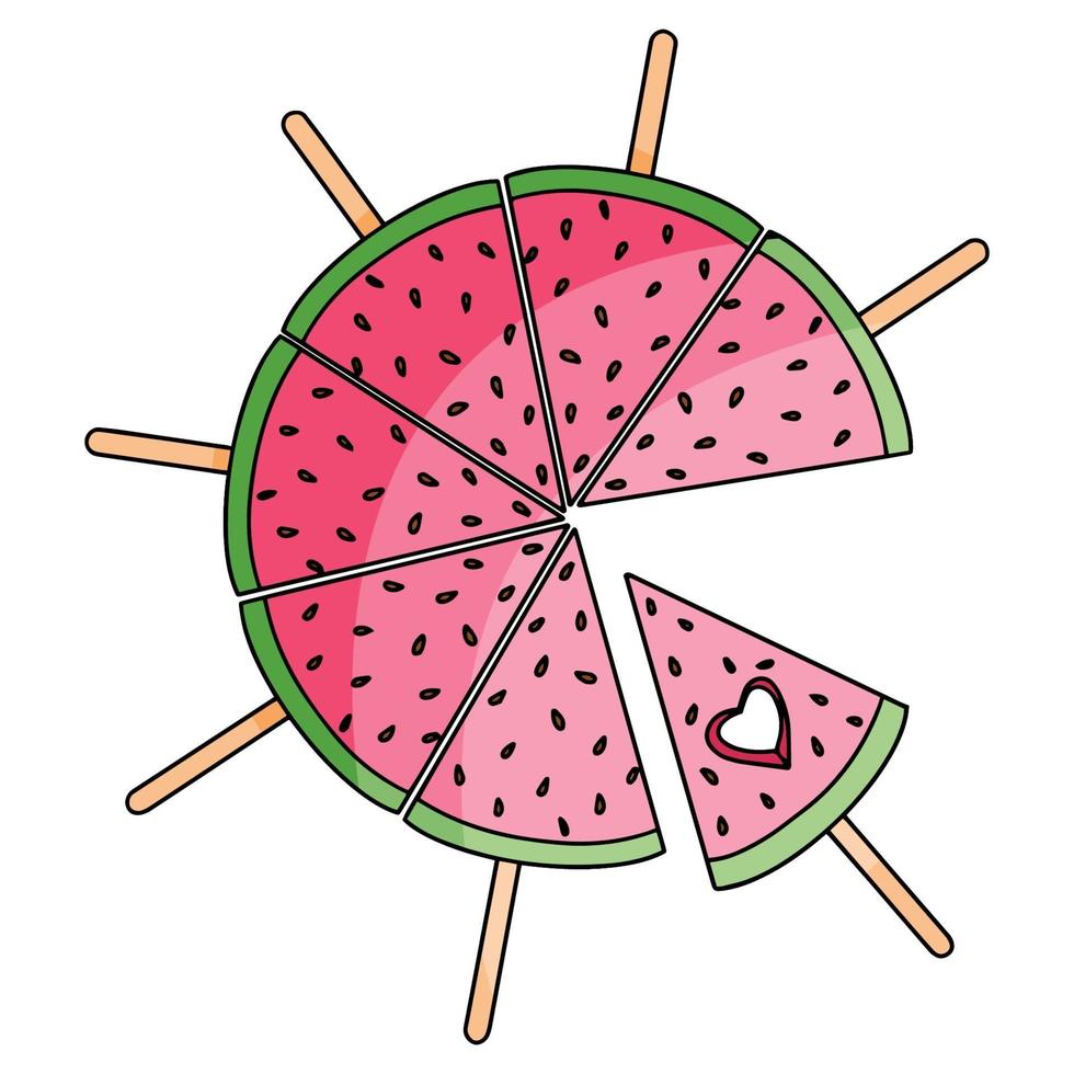 Scheibe Wassermelone Sommerfrucht Hand gezeichnete Vektor-Illustration isoliert auf weißem Hintergrund vektor