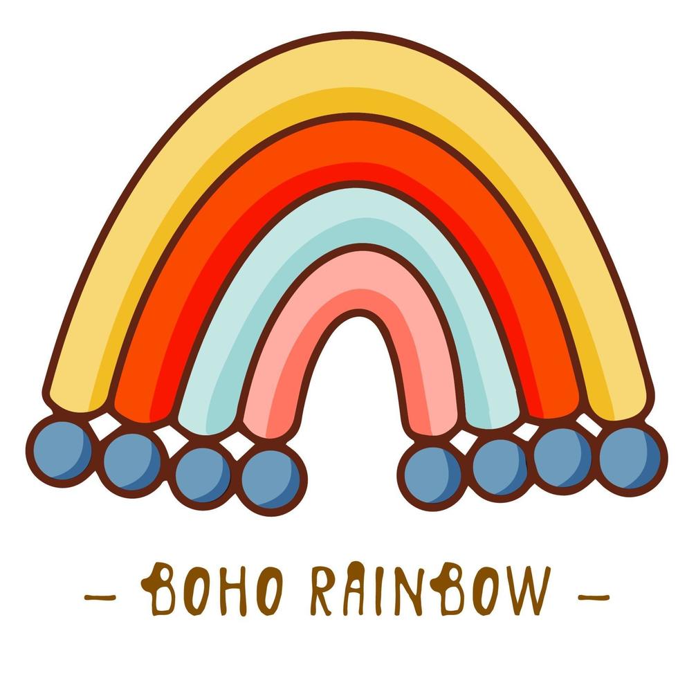 Vektor Hand gezeichnete Boho Clipart für Kinderzimmer Dekoration mit niedlichen Regenbogen. Perfekt für Babyparty, Geburtstag, Kinderparty