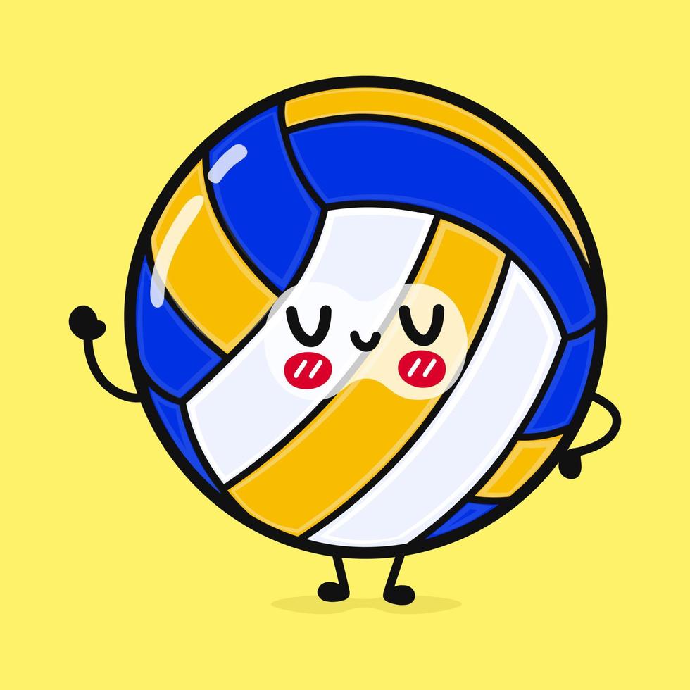 söt rolig volleyboll vinka hand. vektor hand dragen tecknad serie söt karaktär illustration ikon. isolerat på gul bakgrund. volleyboll boll karaktär begrepp