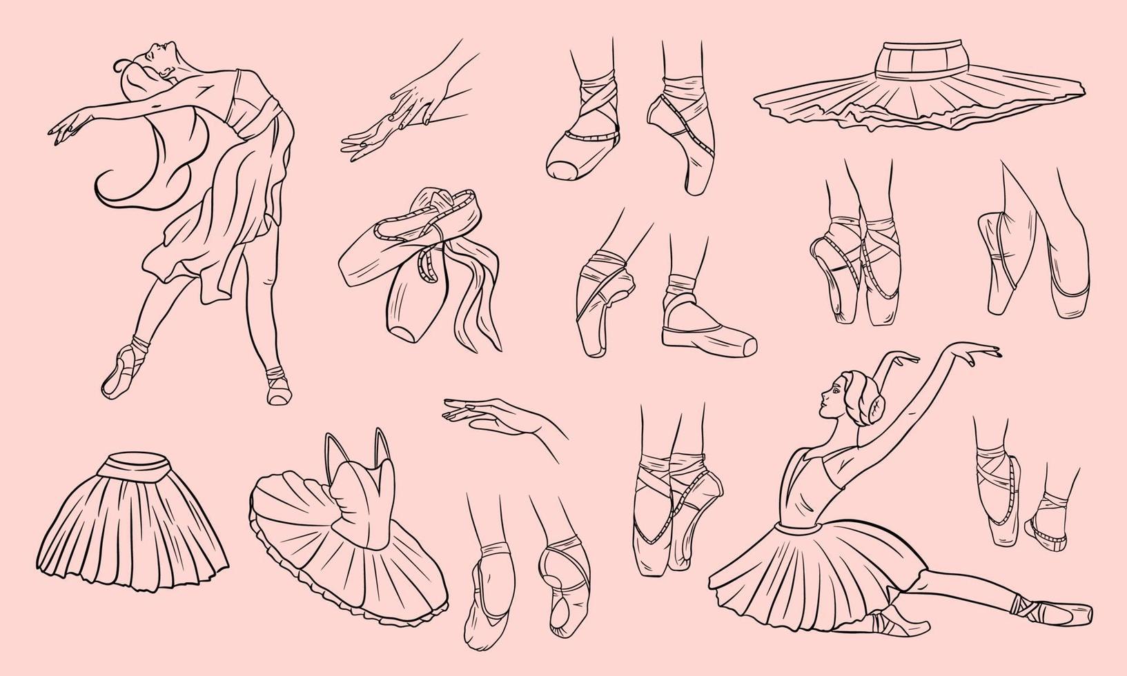 vektor balett uppsättning. ballerina och pointe skor.