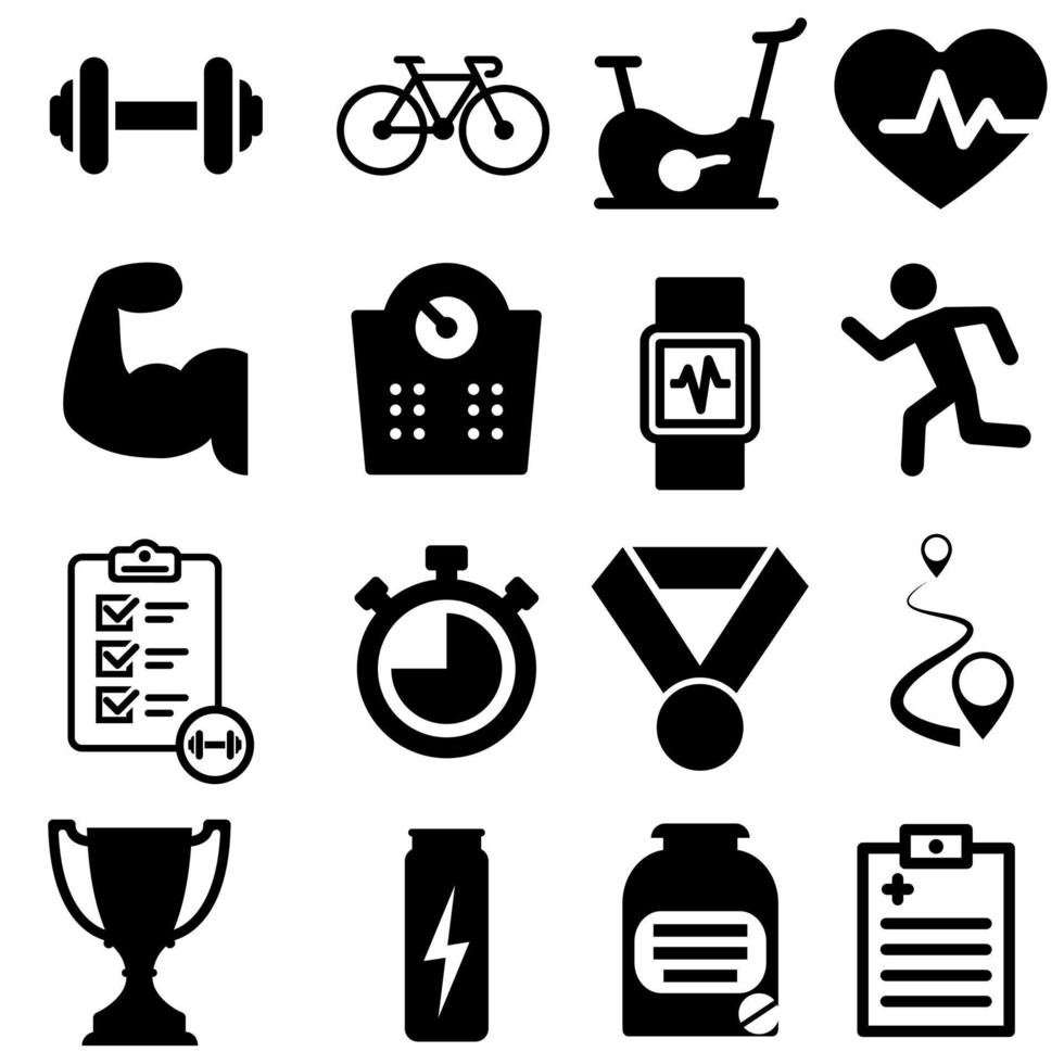 Fitness Vektor Symbol Satz. Sport Illustration Zeichen Sammlung. trainieren Symbol oder Logo.