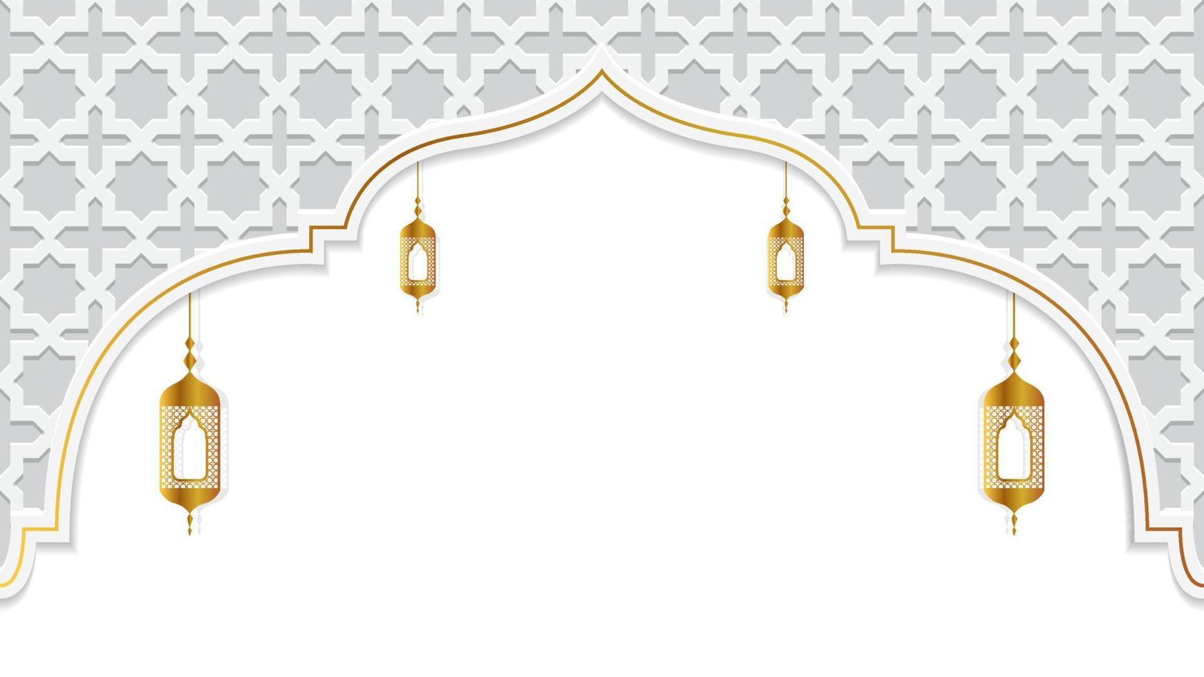 islamic bakgrund i vit och guld Färg med lykta illustration för ramadan kareem, eid mubarak, eid al adha, eid al fitr, muharram, etc. vektor