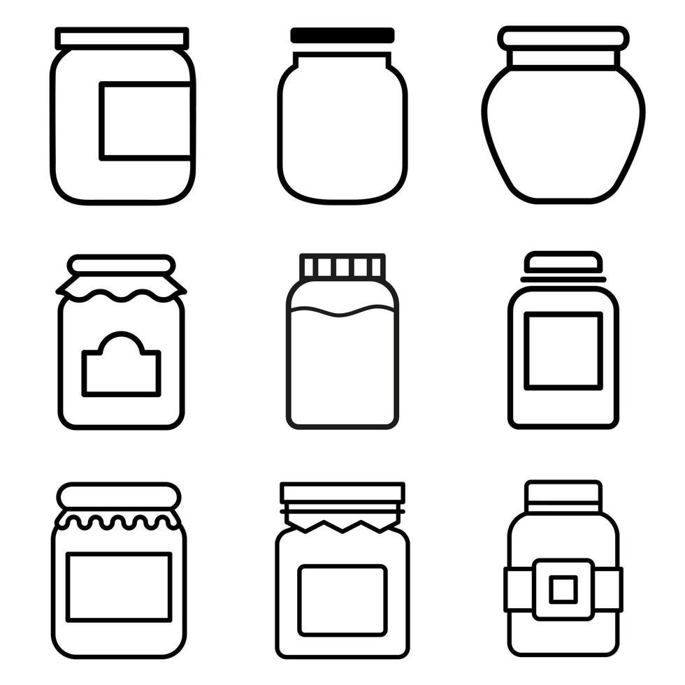 Glas-Icon-Vektor-Set. Sammlung von Flaschenillustrationszeichen. Erhaltungssymbol auf weißem Hintergrund. vektor