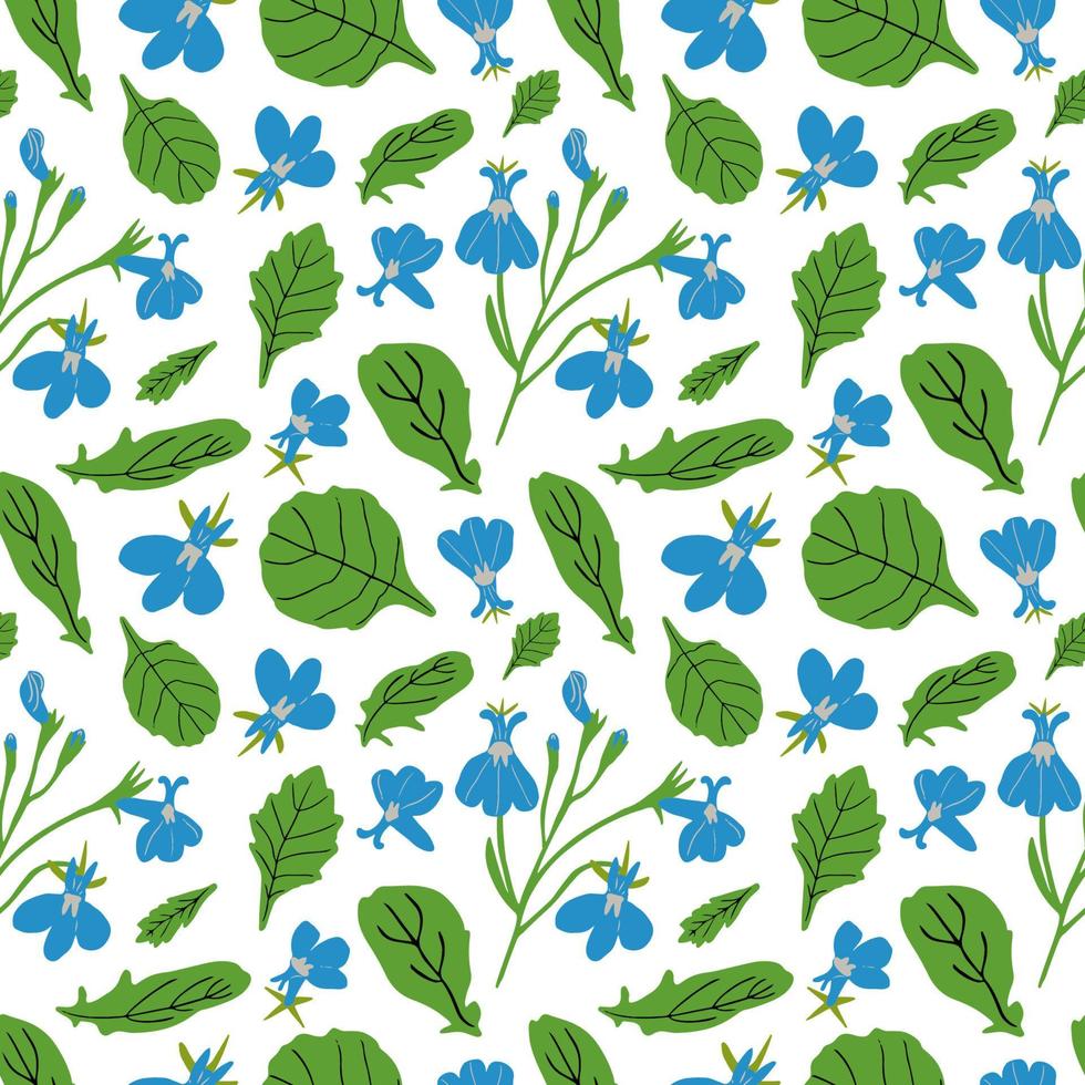 Blau Blumen und Blätter nahtlos Muster. Garten Blumen Vektor Illustration.