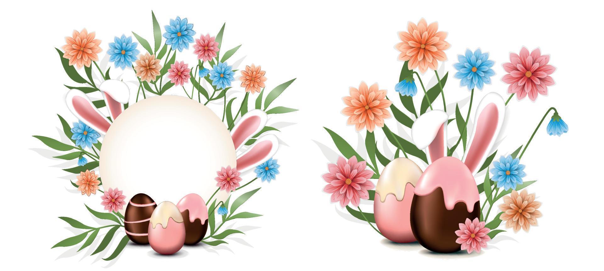 påsk ägg, kanin öron i blommor. påsk design element för hälsning kort, grafik, banderoller, etc. vektor