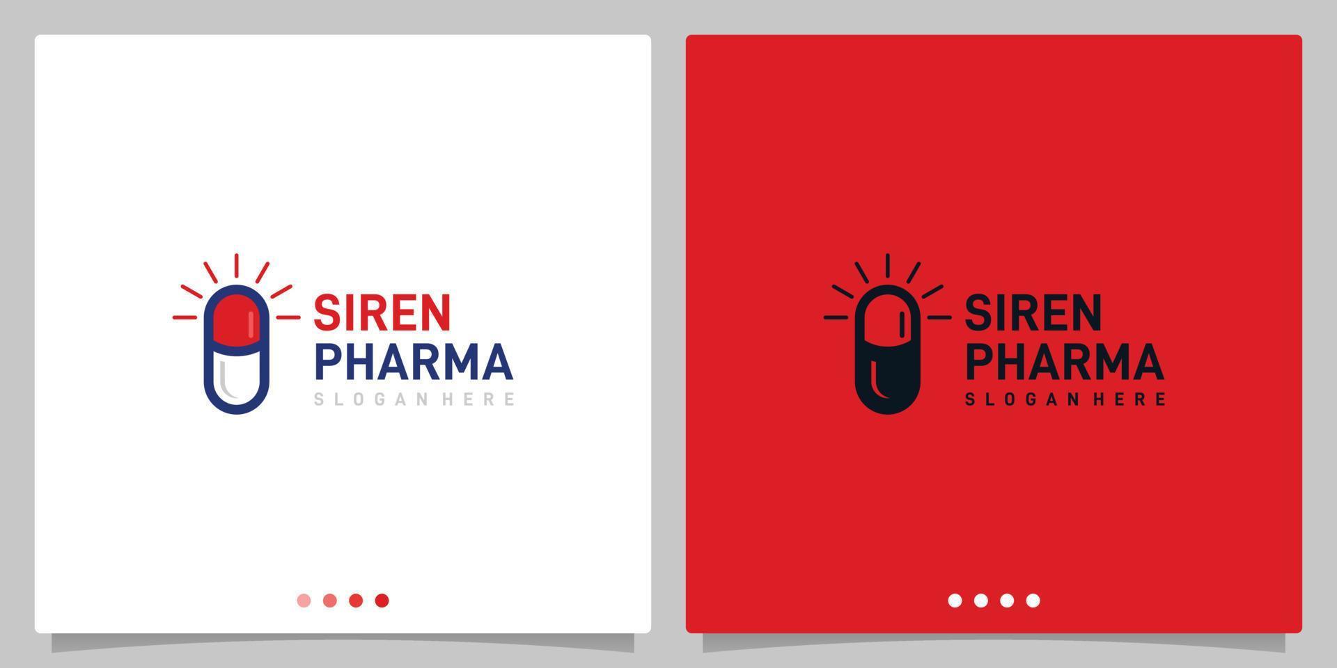 Kräuter- Medizin Pille Kapsel Logo Design mit Sirene Lampe Logo Design Vorlage. Prämie Vektor