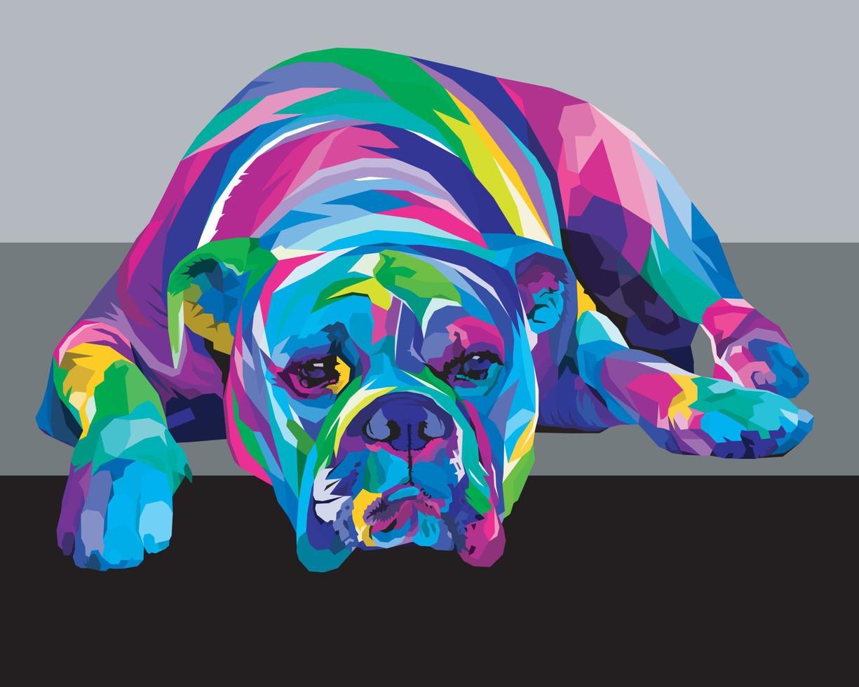 färgrik mops hund på geometrisk pop- konst stil. vektor
