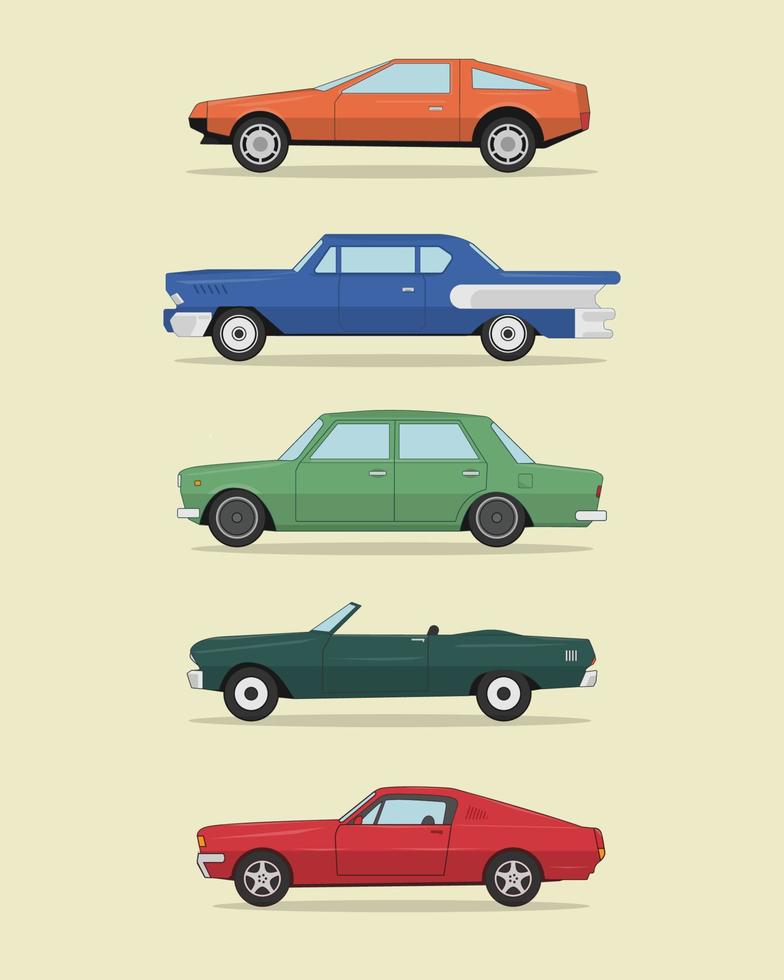 illustration av en uppsättning av 6 retro bilar minimalistisk retro bil design retro årgång bilar vektor