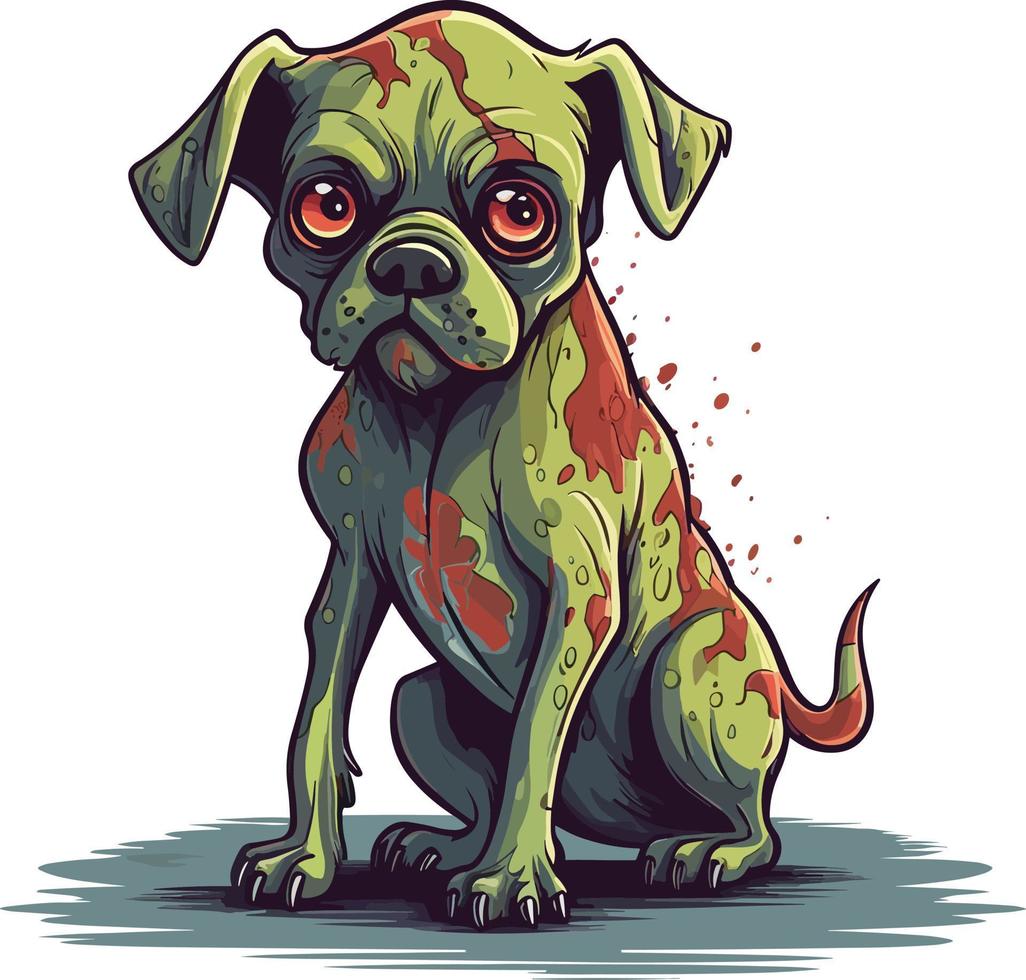 söt zombie hund maskot borstat stil illustration vektor