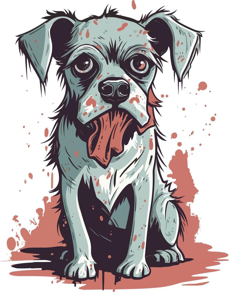 söt zombie hund maskot borstat stil illustration vektor