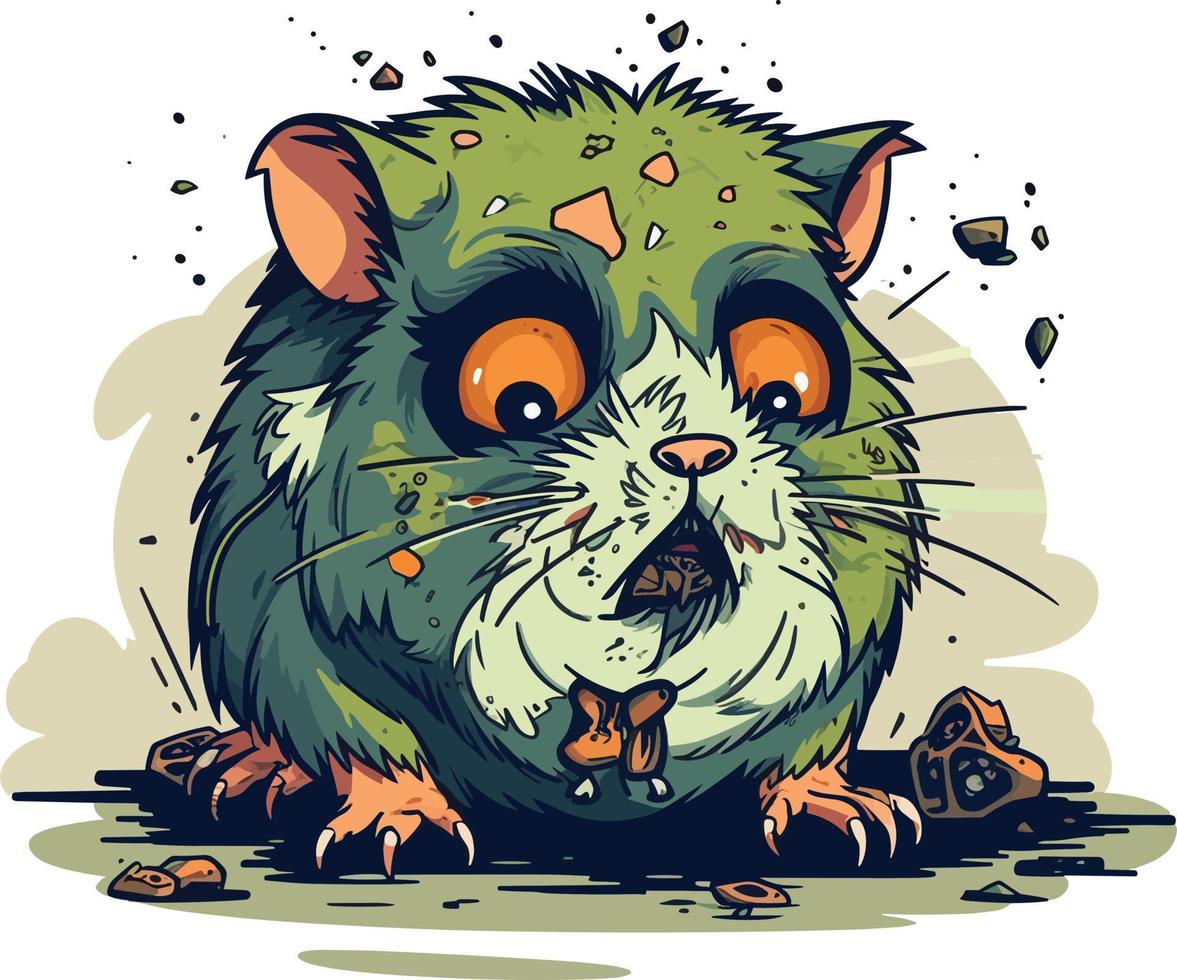 söt zombie hamster maskot borstat stil illustration vektor