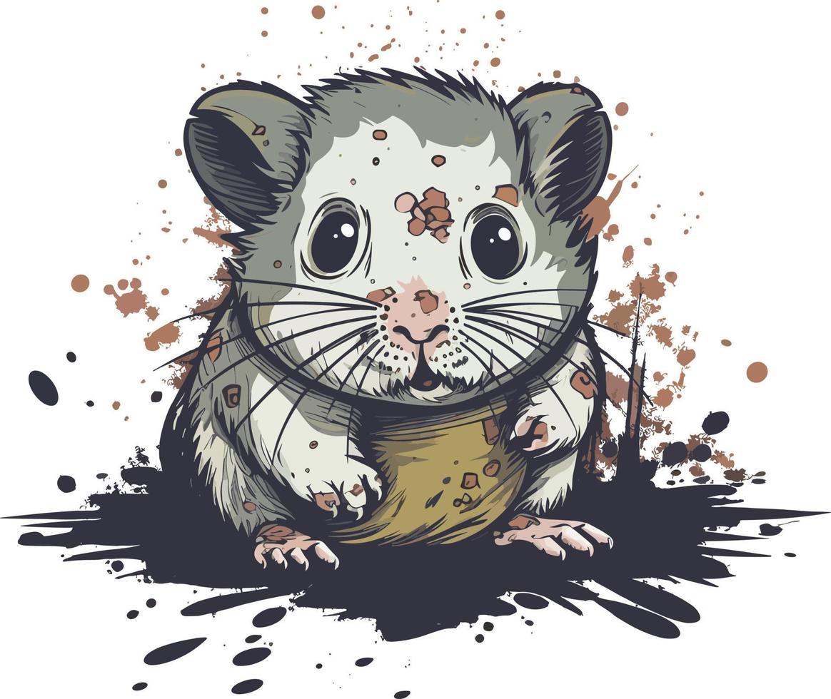 söt zombie hamster maskot borstat stil illustration vektor