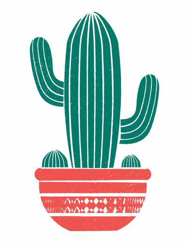 Saubere und einfache Vektorillustration eines eingemachten Kaktus in der linocut Art. vektor