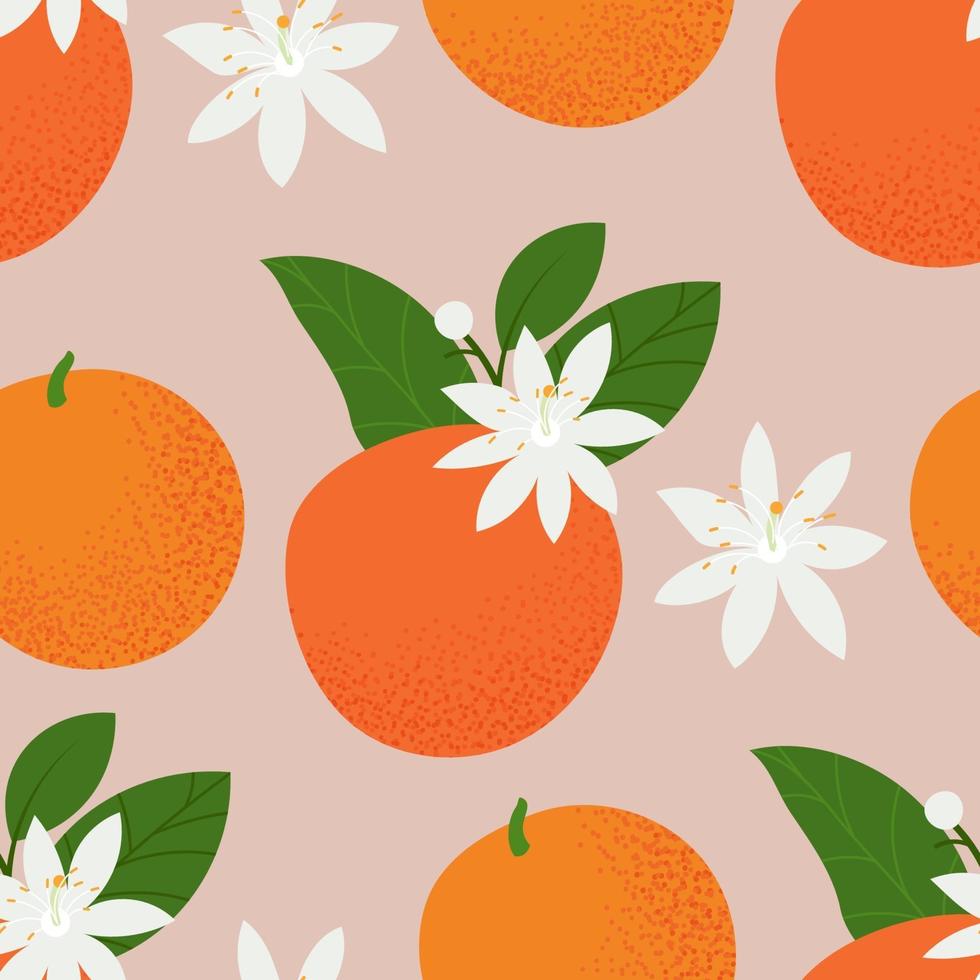 sömlösa mönster med apelsiner, löv och blommor vektor