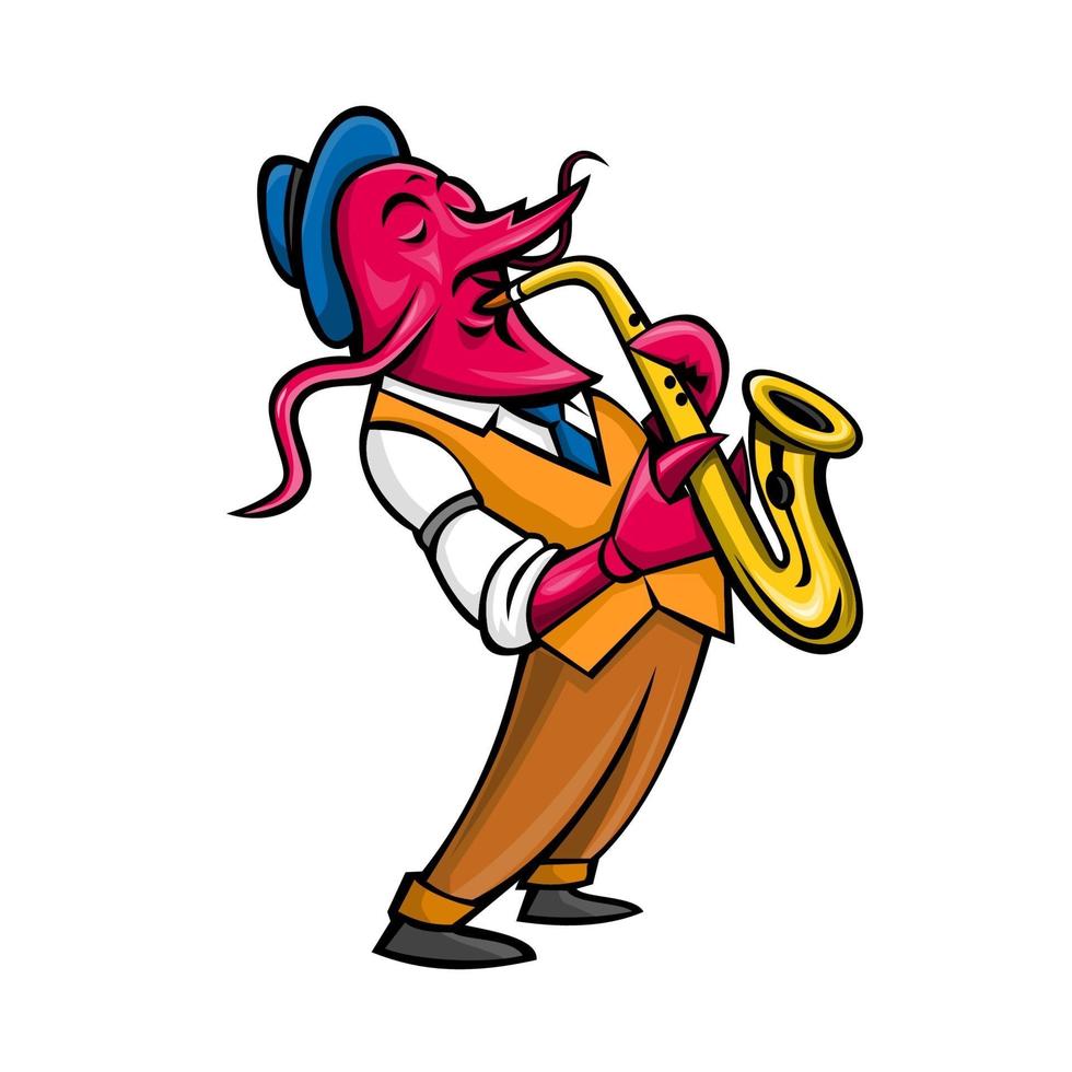 kräftor jazzmusiker som spelar saxofonmaskot vektor