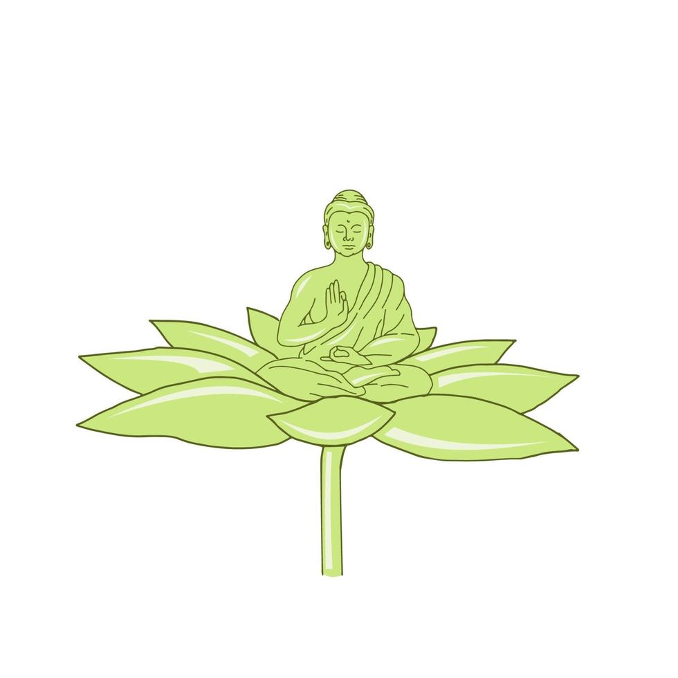 buddha sitter på lotusblommateckning vektor