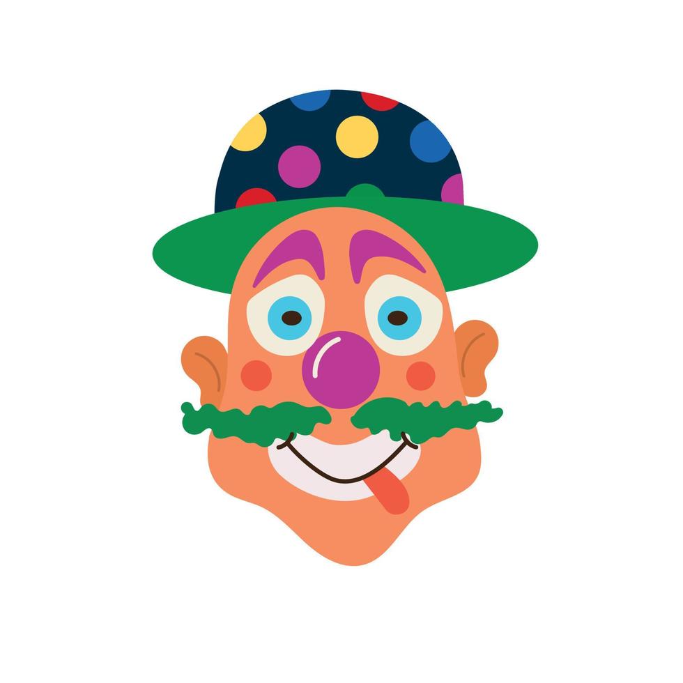 vektor illustration av en leende clown på en vit bakgrund. cirkus karneval tecknad serie konst illustration. design för Lycklig födelsedag fest, affisch, baner, kort, webb webbplats, modern trendig platt stil
