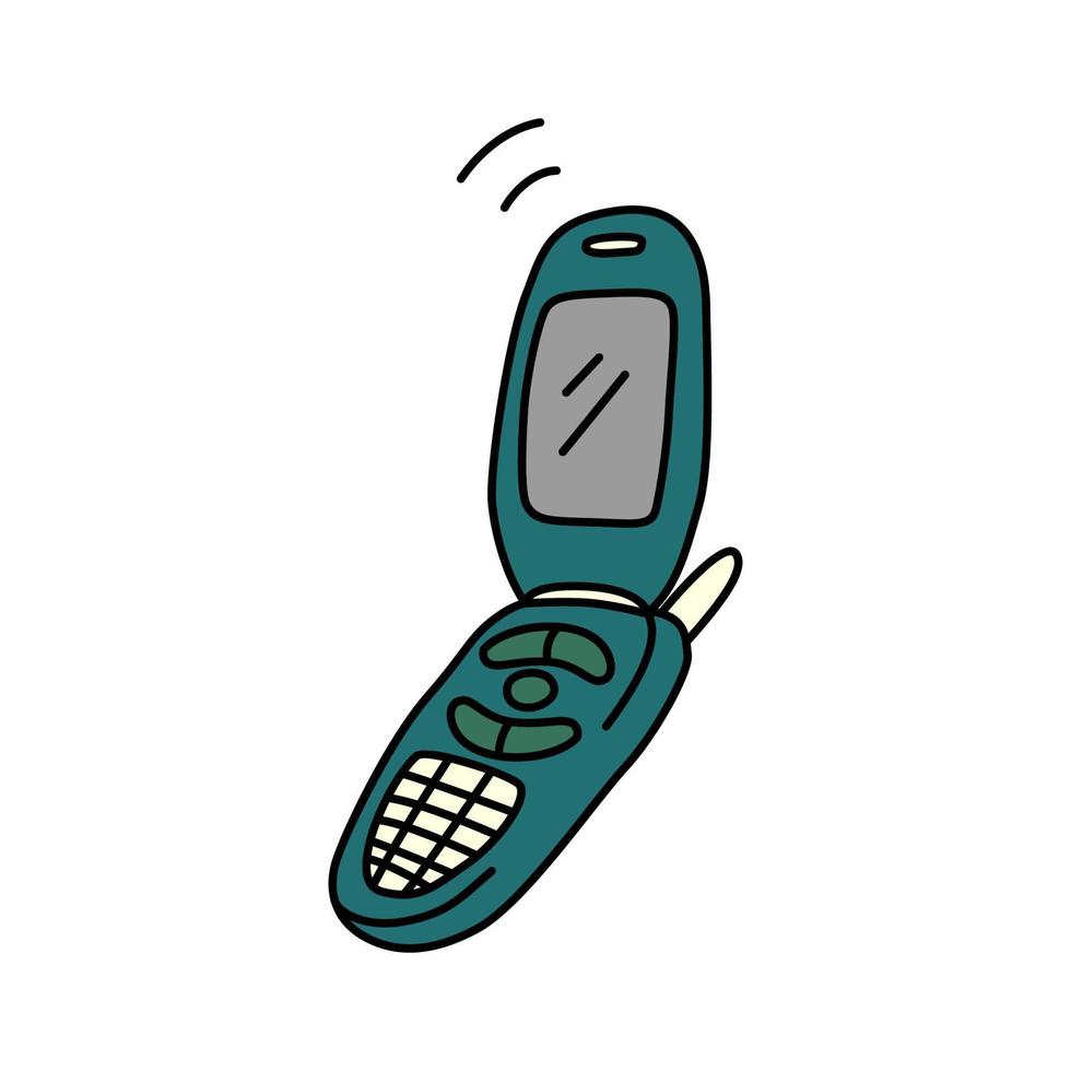 gammaldags telefon i tecknad serie stil. klotter vektor illustration isolerat på vit bakgrund