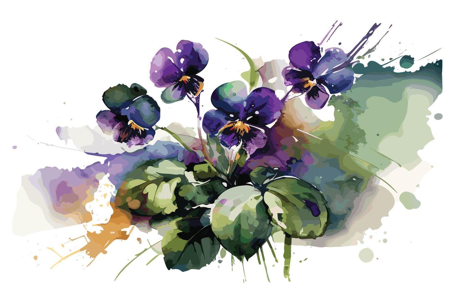 vattenfärg vibrerande violer blomma illustration design vektor