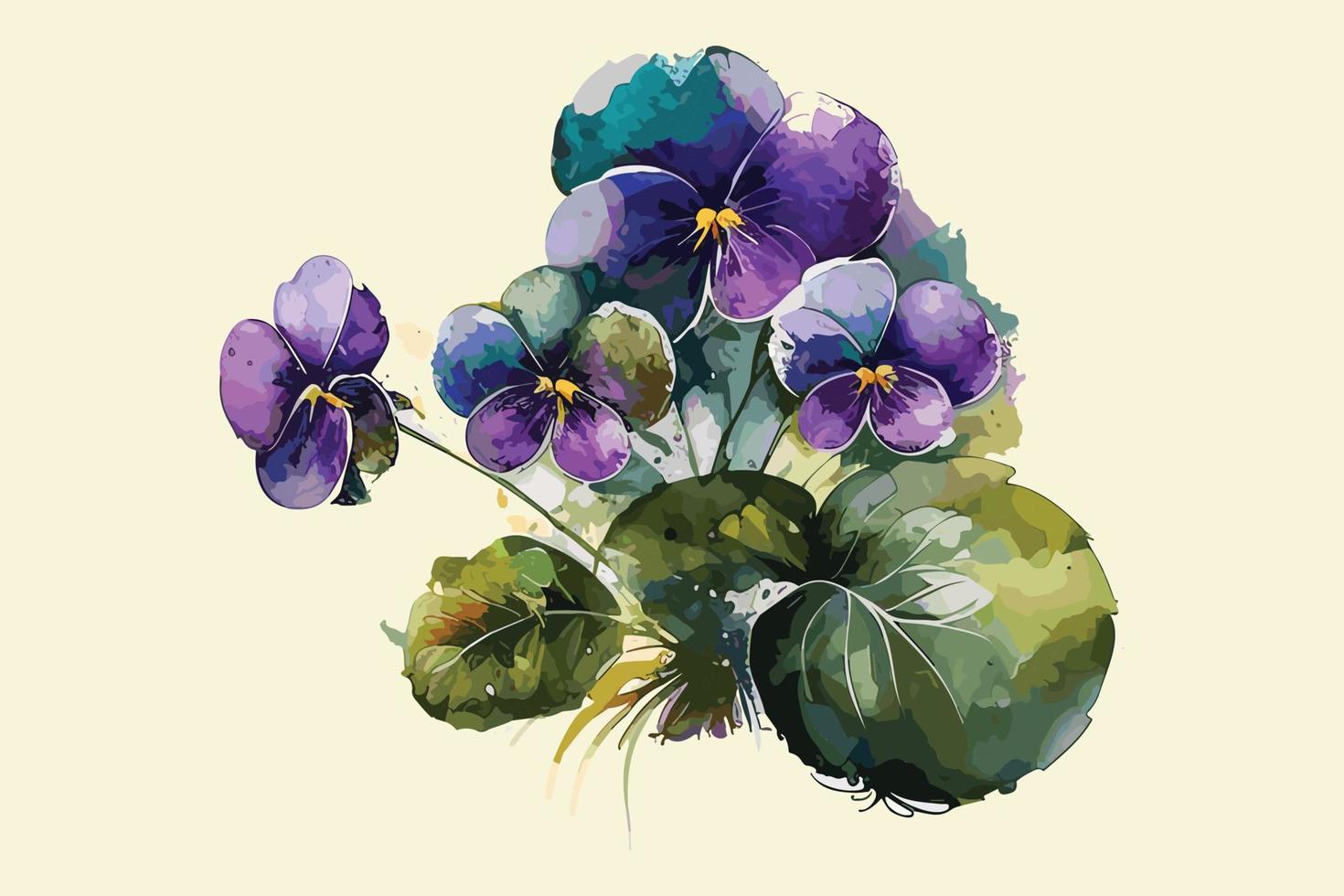 vattenfärg vibrerande violer blomma illustration design vektor