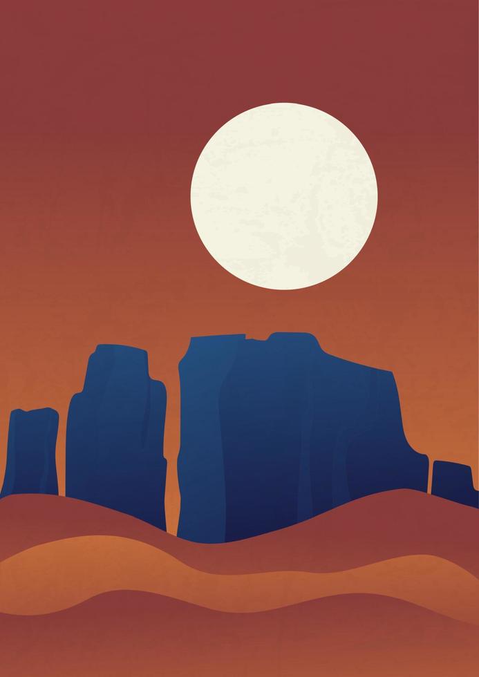 Nacht Wüste mit Berge unter voll Mond Vektor Illustration Poster.