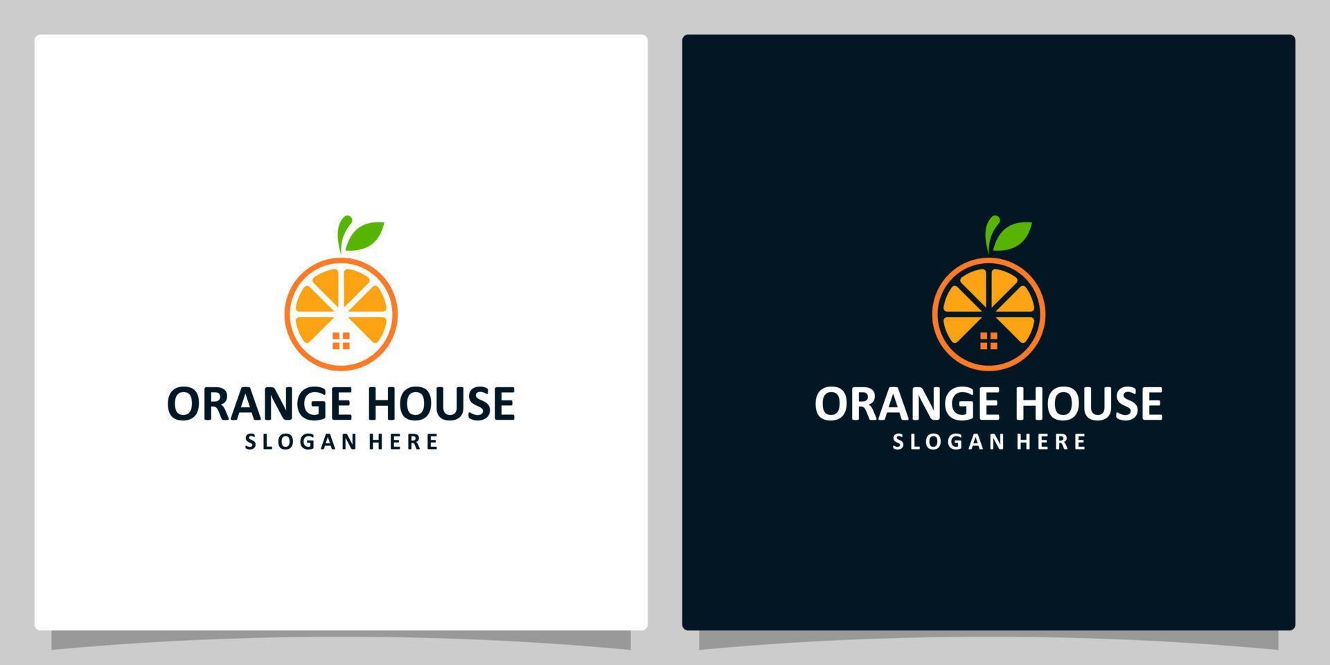 Orange Obst Logo Vorlage Design mit Haus Logo Vektor Design, kreativ Symbol, Symbol.