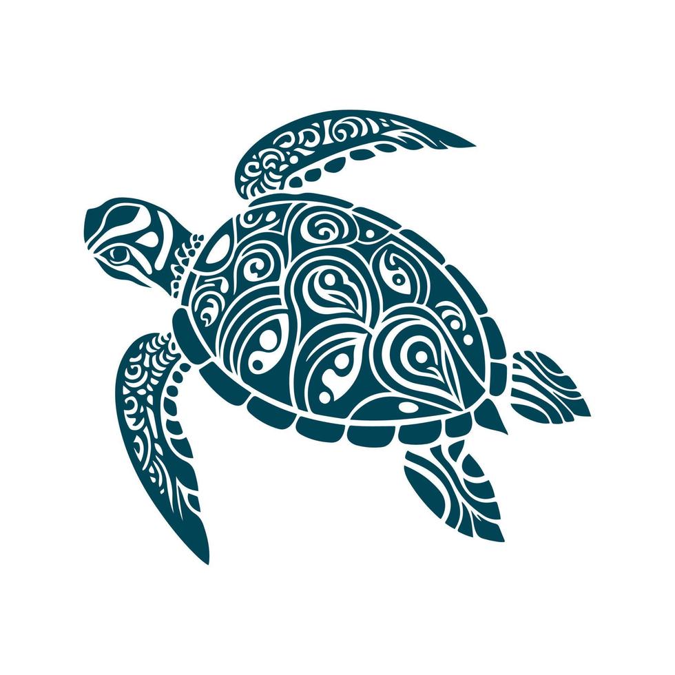 raffiniert Vektor Illustration von Meer Schildkröte mit Zier Muster. gut zum umweltfreundlich, zum Thema Naturschutz Entwürfe, Ozean, Marine Leben Projekte, Resort und Strandkleidung, oder sogar wie ein tätowieren Design.