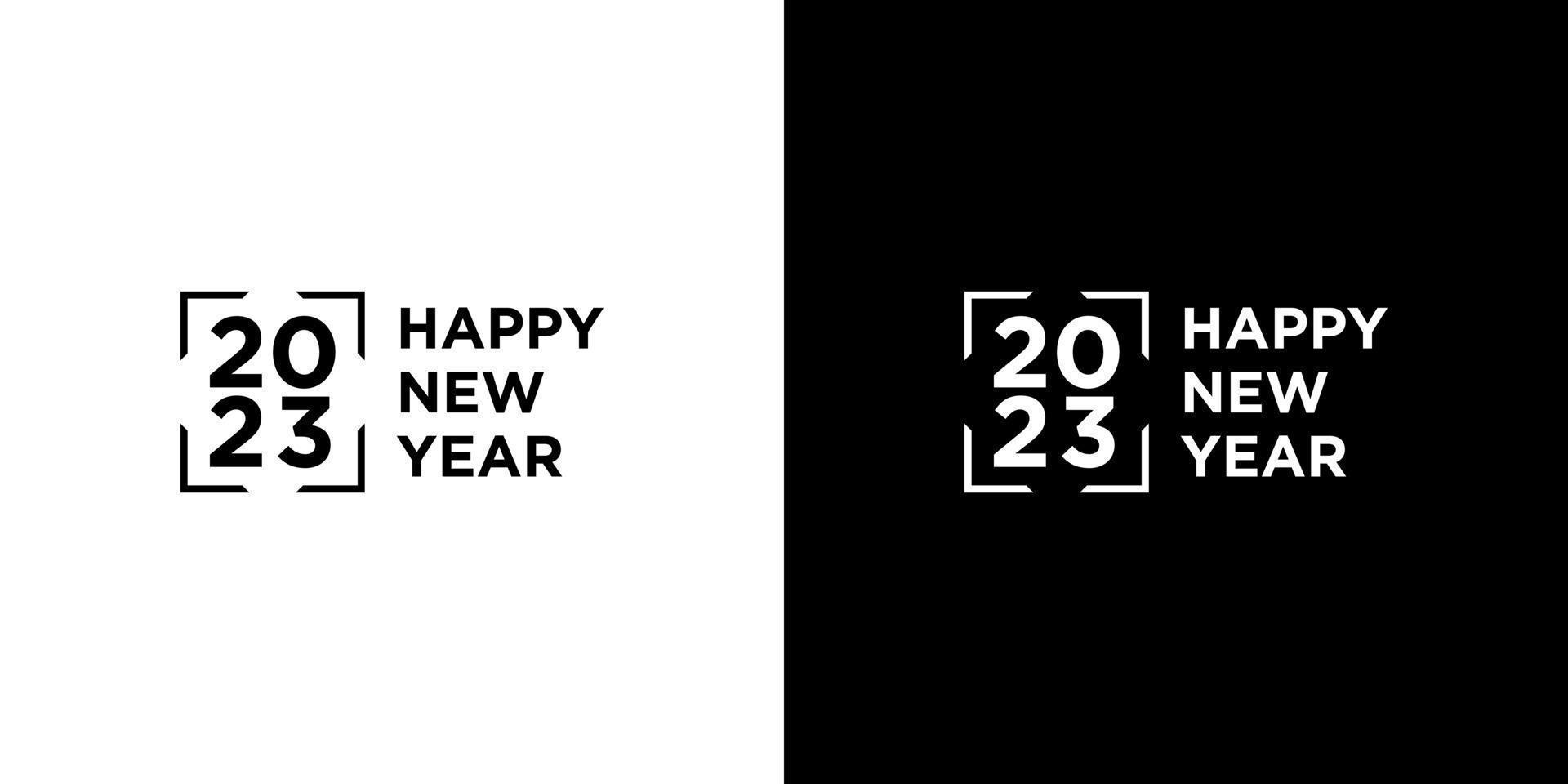 logotyp Lycklig ny år 2023 text design. omslag av företag dagbok för 2023 med lyckönskningar. broschyr design mall, kort, baner, affisch, kort, baner. vektor