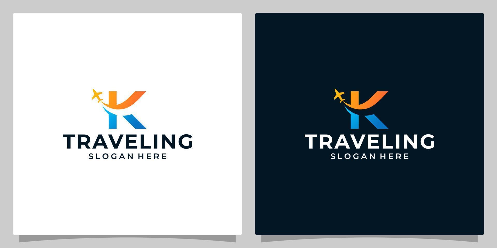 Initiale Brief k Logo Design Vorlage mit Luft Reise Grafik Design. Reise Vektor Illustration. Flugzeug Symbol, Symbol, kreativ.