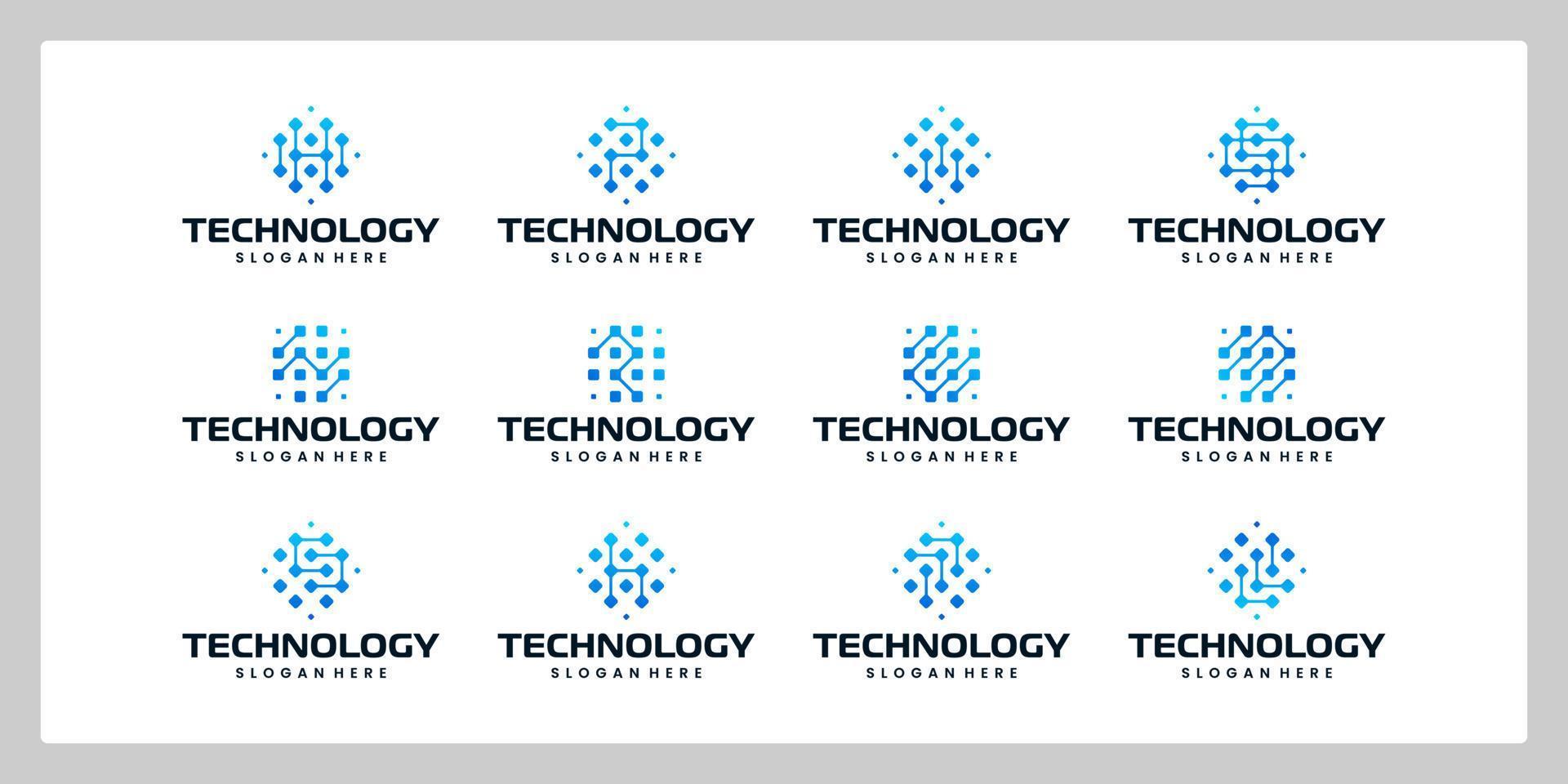 einstellen von Technologie Initiale Brief Logo Design Vorlage mit Box Pixel Digital Grafik Design Illustration. Symbol zum Technik, Internet, System, künstlich Intelligenz und Computer. vektor