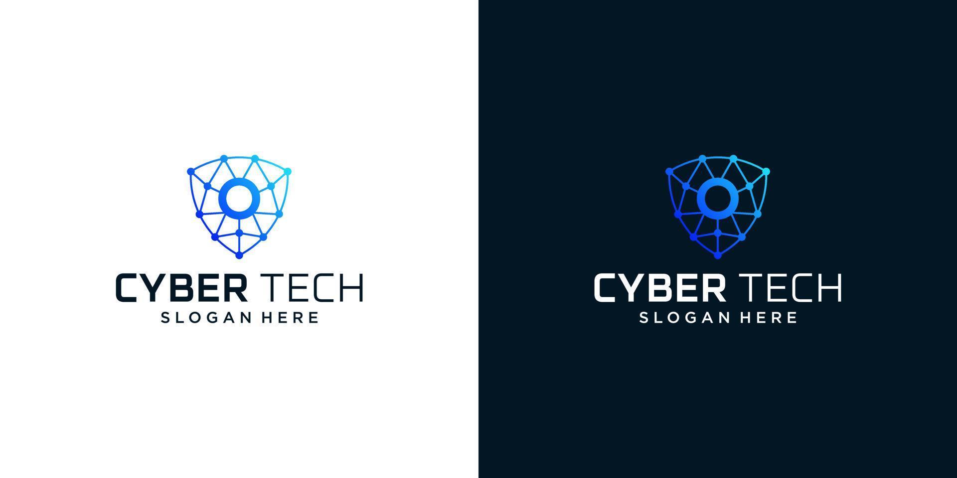 cyber tech logotyp design mall med första brev o grafisk design vektor illustration. symbol för teknik, säkerhet, internet, systemet, artificiell intelligens och dator.