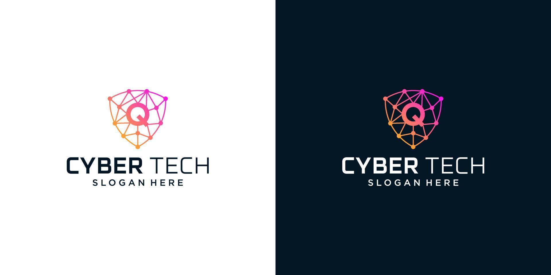 cyber tech logotyp design mall med första brev q grafisk design vektor illustration. symbol för teknik, säkerhet, internet, systemet, artificiell intelligens och dator.