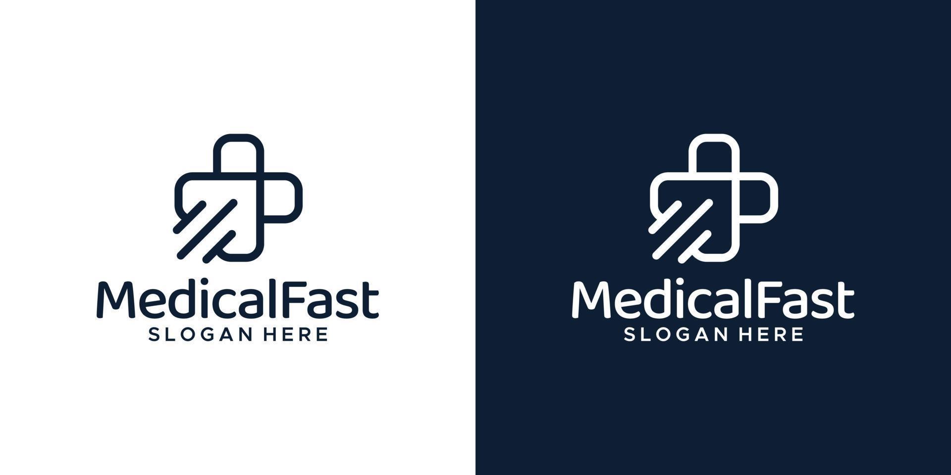 medizinisch Kreuz Logo Design Vorlage mit Linien und schnell wachsen Design Vektor Illustration. Symbol, Symbol, kreativ.