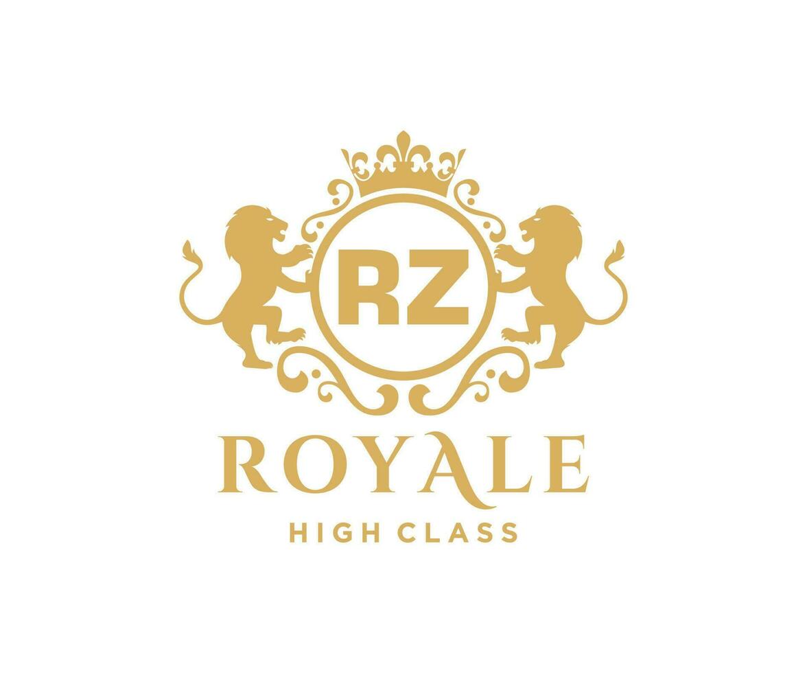 gyllene brev rz mall logotyp lyx guld brev med krona. monogram alfabet . skön kunglig initialer brev. vektor