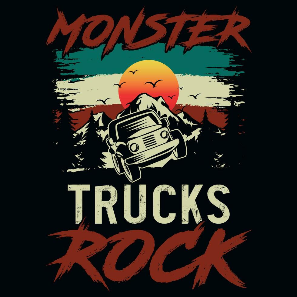 Monster- Lastwagen Berg Abenteuer T-Shirt Design vektor