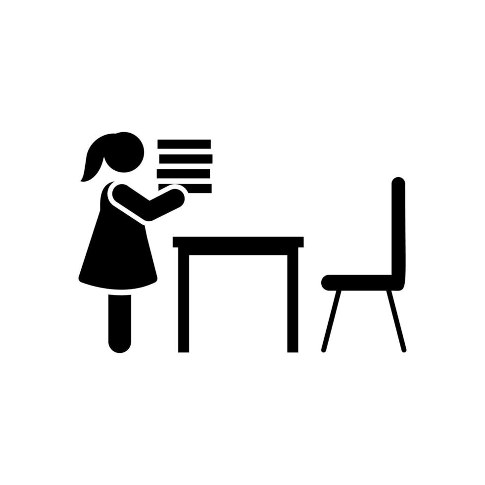 Mädchen Buch tragen Klassenzimmer Piktogramm Vektor Symbol