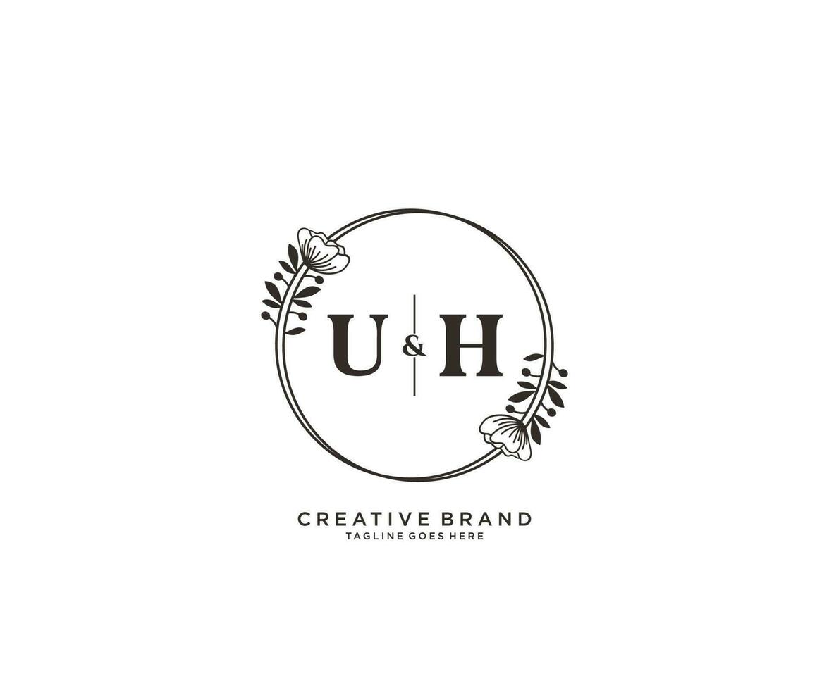 Initiale äh Briefe Hand gezeichnet feminin und Blumen- botanisch Logo geeignet zum Spa Salon Haut Haar Schönheit Boutique und kosmetisch Unternehmen. vektor