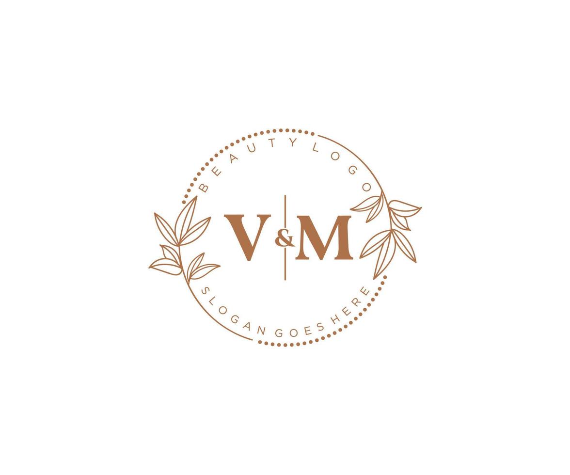 Initiale vm Briefe schön Blumen- feminin editierbar vorgefertigt Monoline Logo geeignet zum Spa Salon Haut Haar Schönheit Boutique und kosmetisch Unternehmen. vektor