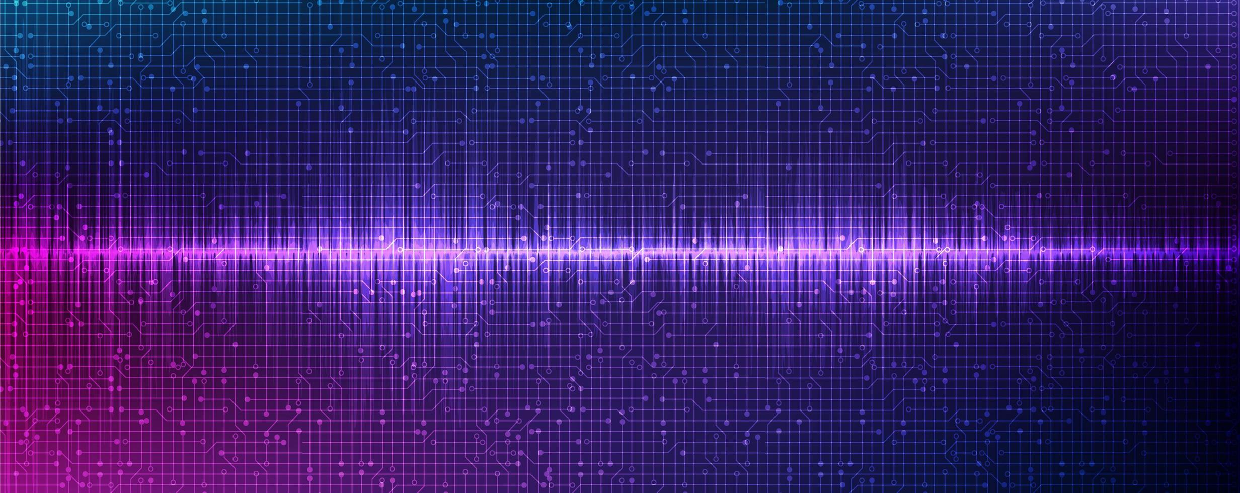 ljus digital ljudvåg på lila bakgrund vektor
