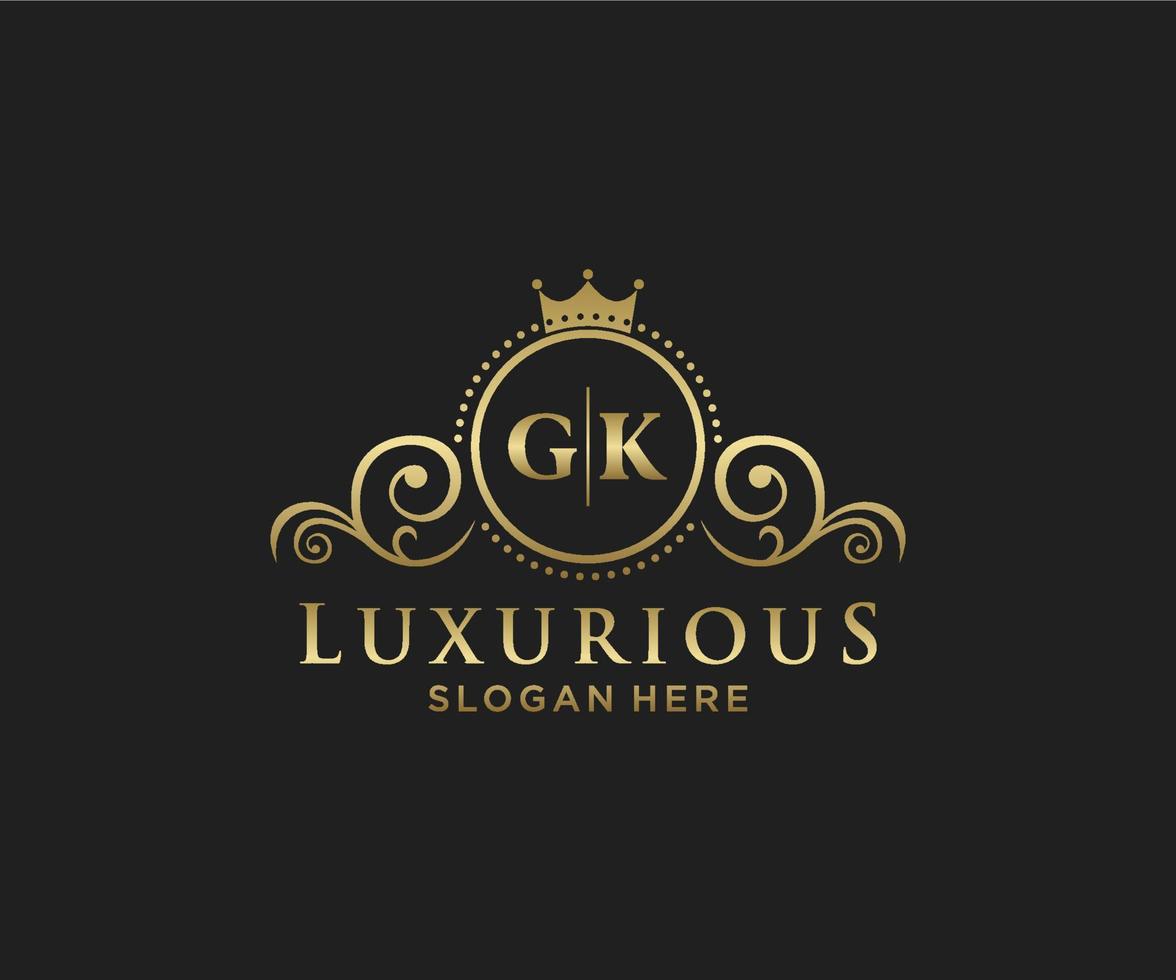 första gk brev kunglig lyx logotyp mall i vektor konst för restaurang, kungligheter, boutique, Kafé, hotell, heraldisk, Smycken, mode och Övrig vektor illustration.