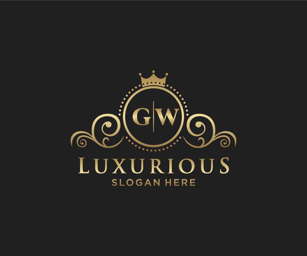 Royal Luxury Logo-Vorlage mit anfänglichem gw-Buchstaben in Vektorgrafiken für Restaurant, Lizenzgebühren, Boutique, Café, Hotel, Heraldik, Schmuck, Mode und andere Vektorillustrationen. vektor