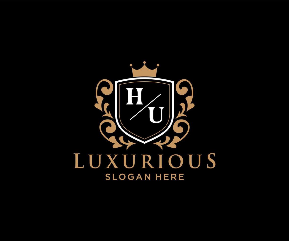 anfängliche hu-Buchstabe königliche Luxus-Logo-Vorlage in Vektorgrafiken für Restaurant, Lizenzgebühren, Boutique, Café, Hotel, heraldisch, Schmuck, Mode und andere Vektorillustrationen. vektor