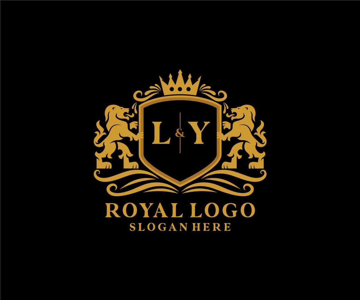första ly brev lejon kunglig lyx logotyp mall i vektor konst för restaurang, kungligheter, boutique, Kafé, hotell, heraldisk, Smycken, mode och Övrig vektor illustration.
