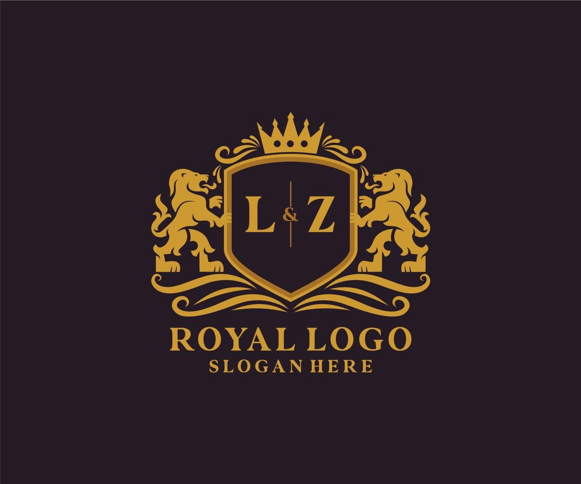 första lz brev lejon kunglig lyx logotyp mall i vektor konst för restaurang, kungligheter, boutique, Kafé, hotell, heraldisk, Smycken, mode och Övrig vektor illustration.