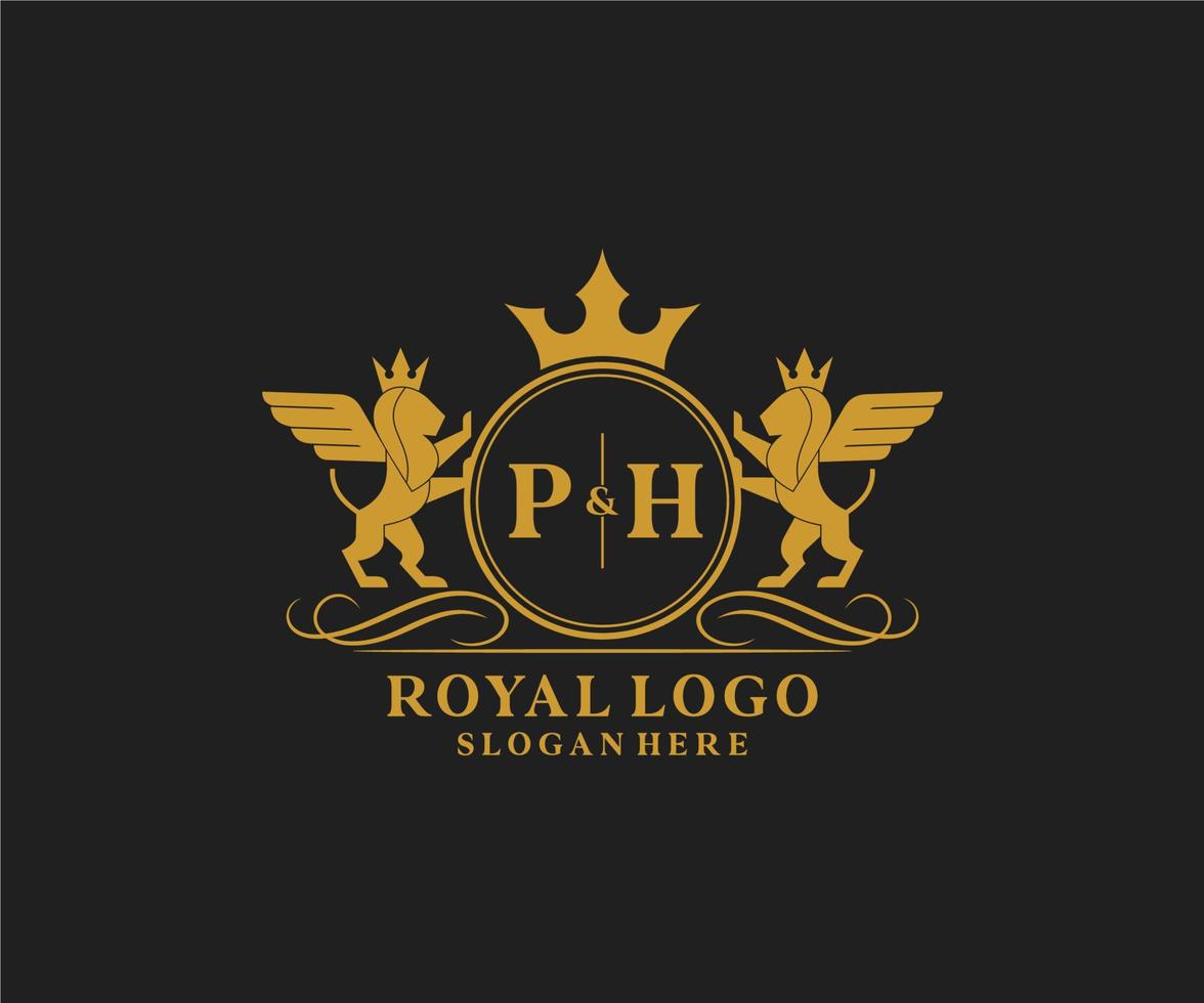 Initiale ph Brief Löwe königlich Luxus heraldisch, Wappen Logo Vorlage im Vektor Kunst zum Restaurant, Königtum, Boutique, Cafe, Hotel, heraldisch, Schmuck, Mode und andere Vektor Illustration.