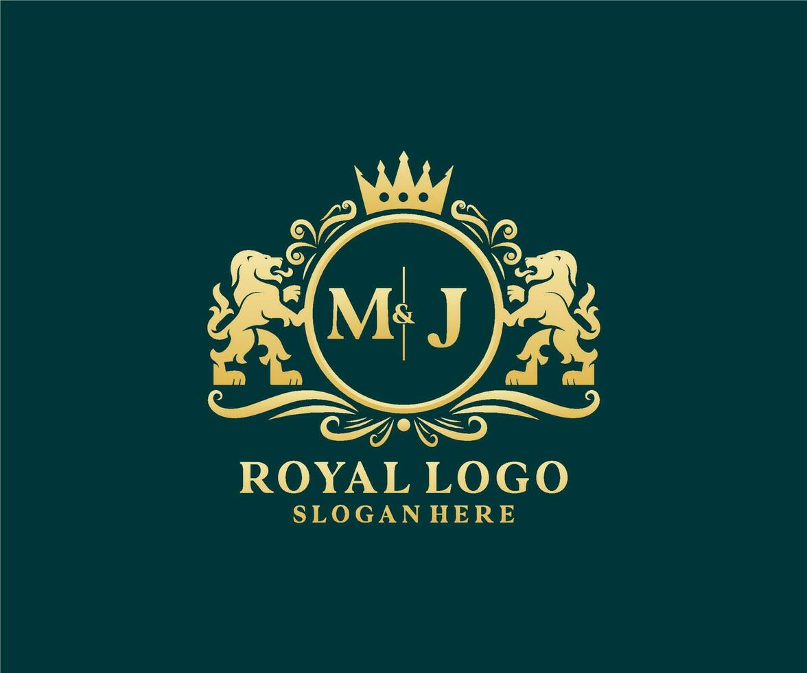 Initial mj Letter Lion Royal Luxury Logo Vorlage in Vektorgrafiken für Restaurant, Lizenzgebühren, Boutique, Café, Hotel, heraldisch, Schmuck, Mode und andere Vektorillustrationen. vektor